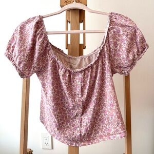 American Eagle Pink Smocked Puff Sleeve Blouse